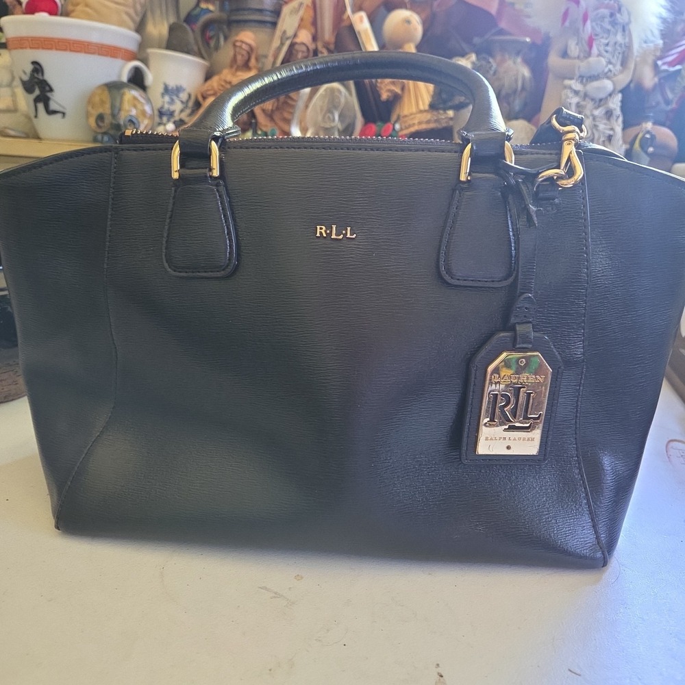 Lauren Ralph Lauren Newbury Black Patent Leather Double Handle Satchel Purse